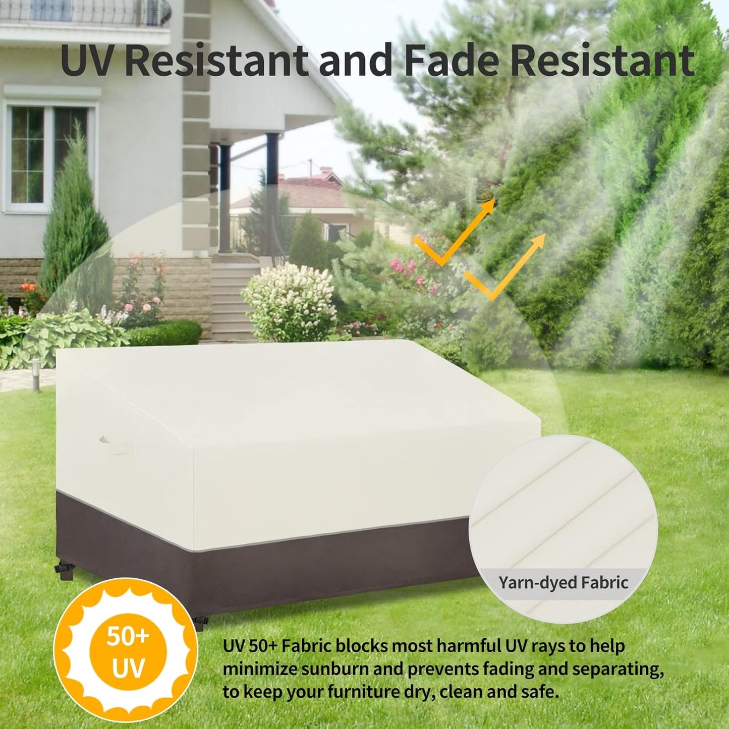 Patio Sofa Cover UV Resistant Outdoor Couch Cover Bicolor Patio 3-Seater Bench Cover Waterproof Outdoor Furniture Cover with Reflective Hemming (79Wx37Dx35H Inch, Beige/Brown)