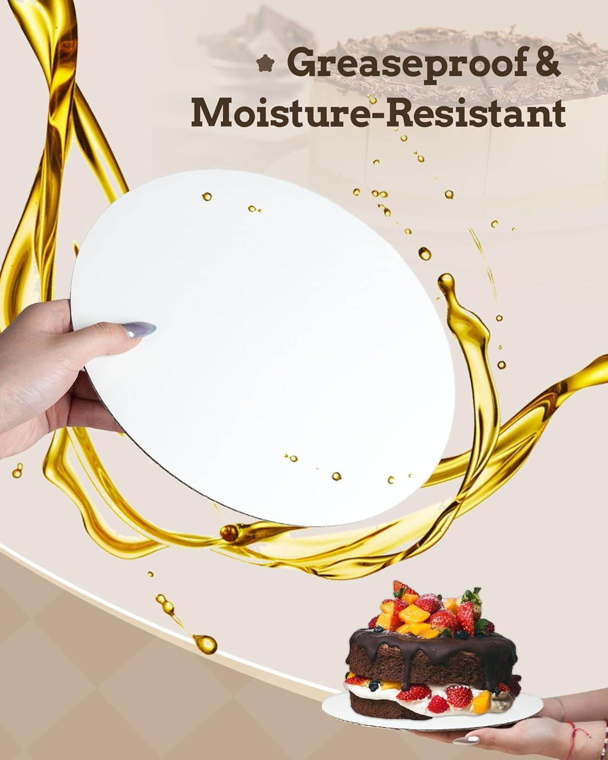 Cake Boards 10 Inch Round, 7 Pack Food-Graded Cardboard Cake Rounds, Waterproof and Oil-Proof Cake Plates, Sturdy Corrugated Cake Base, Ideal for Baking, Cake DIY, Dessert and Crafting