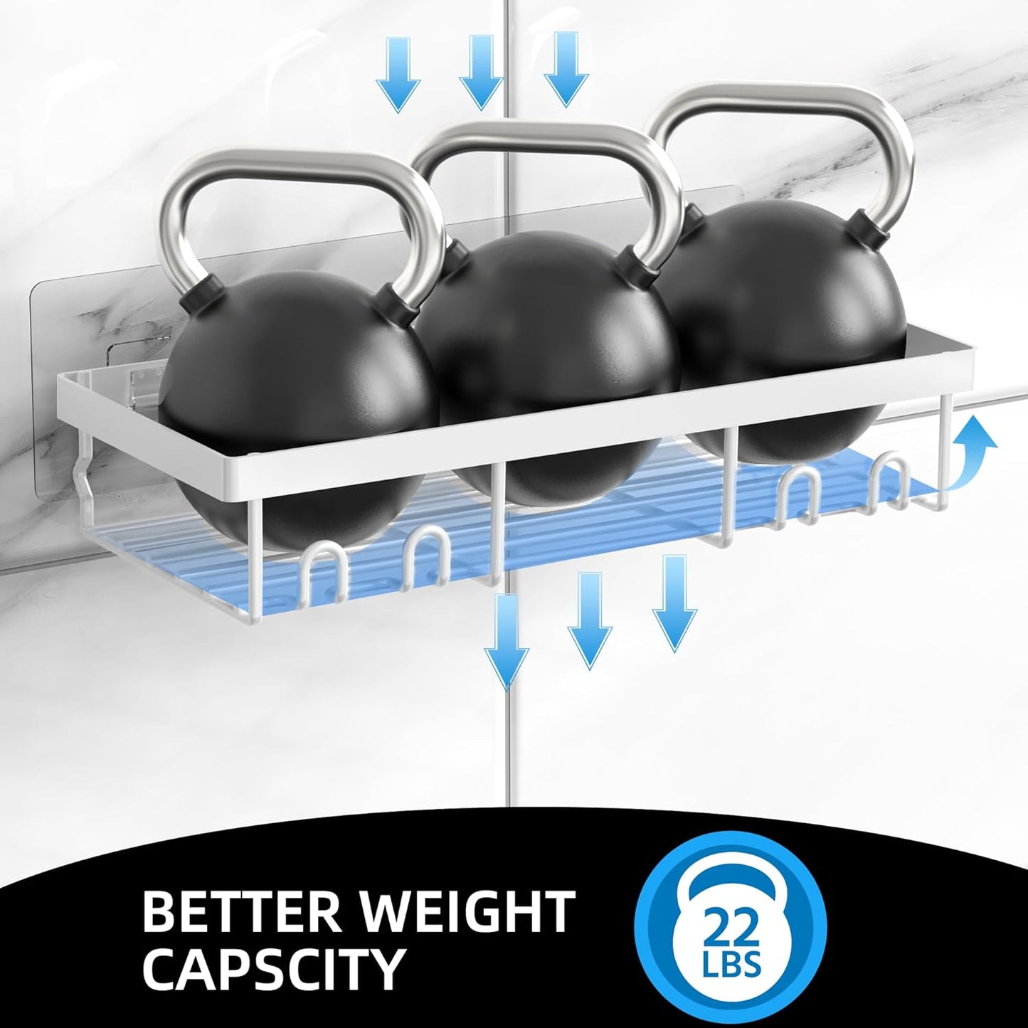 3-Pack Shower Caddy Basket Shelf with Soap Holder, No Drilling Traceless Adhesive Shower Wall Shelves, Rustproof White Bathroom Shower Storage Organizer