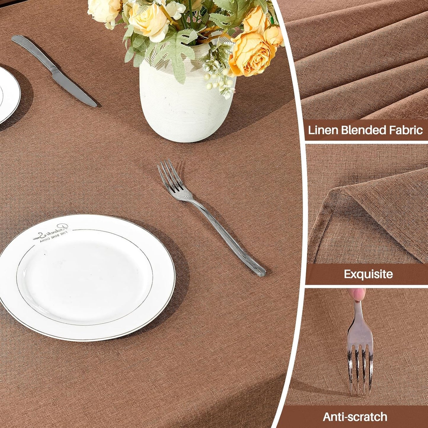 Textured Linen Table Cloth for Rectangle Tables - Coffee Tablecloths Rectangular Waterproof Wrinkle Free Wipeable Dining Table Cover for Spring Wedding Birthday Kitchen Decor, 52 X 70 Inch