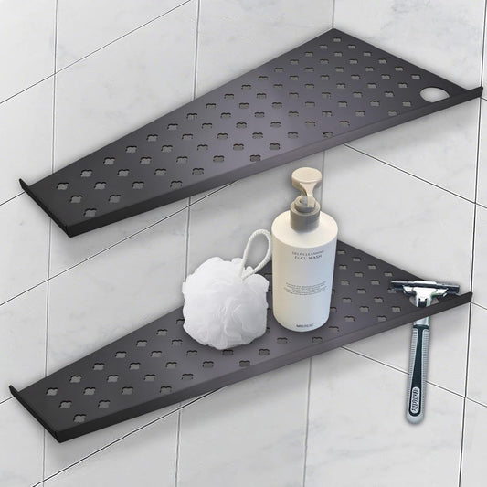 12" Corner Shower Shelf 2-Pcs, Rustproof 304 Stainless Steel Corner Shower Shelves with Razor Holder, No Drilling Bathroom Shower Shelf for Tiled Wall (Matte Black)