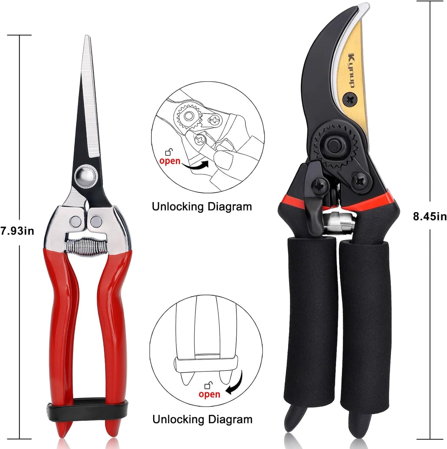 3Pack Pruning Shears, Garden Shears, Pruning Shears for Gardening, Gardening Shears Scissors Clippers, Garden Tools Set with Gloves, Stainless Steel, Soft Grip Handle