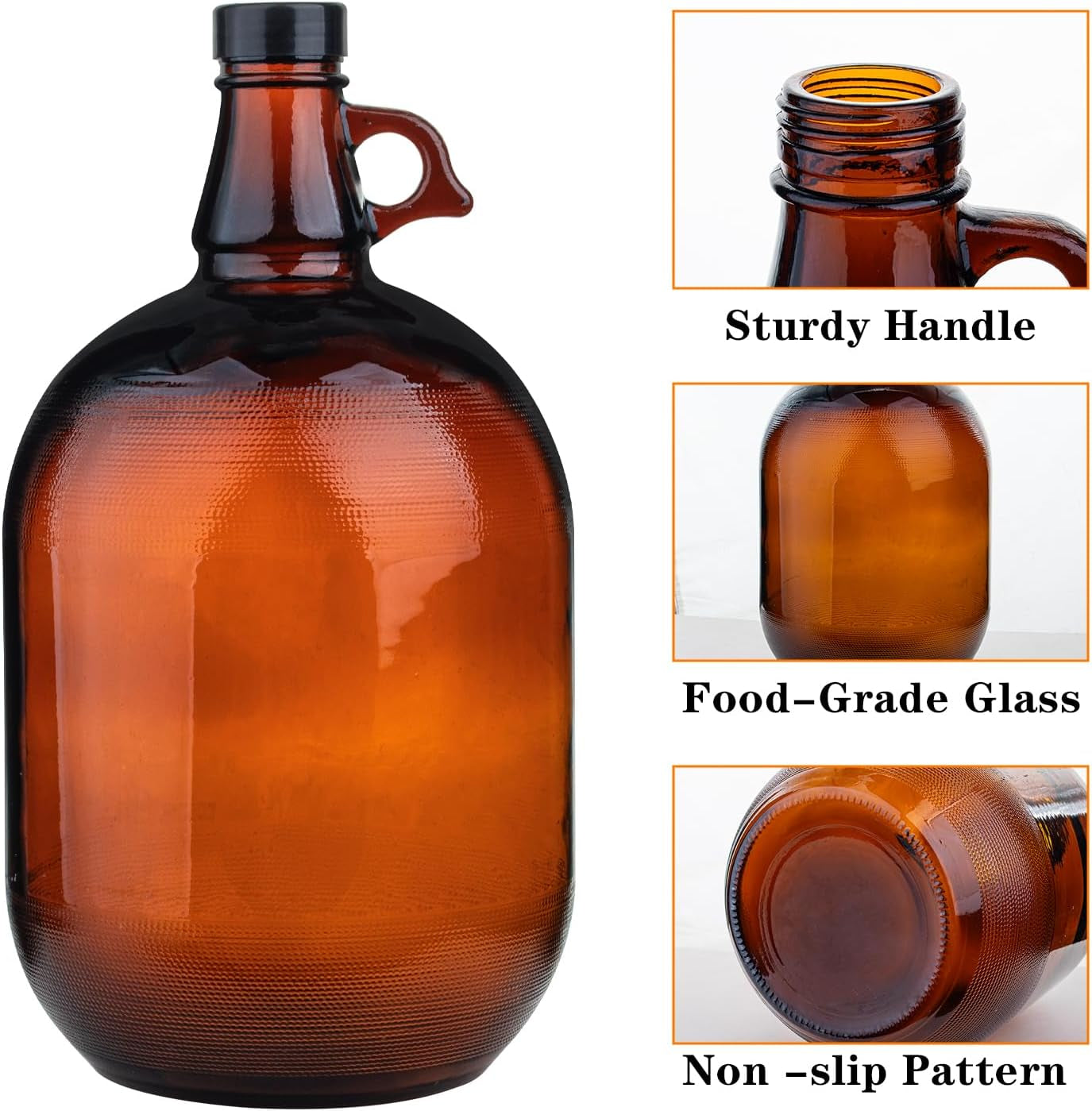 1 Gallon Glass Jug,Amber Glass Water Bottles with Handle,128 Oz Glass Gallon Jugs for Kombucha,Home Decor,Vanilla Extract,Water,Beer