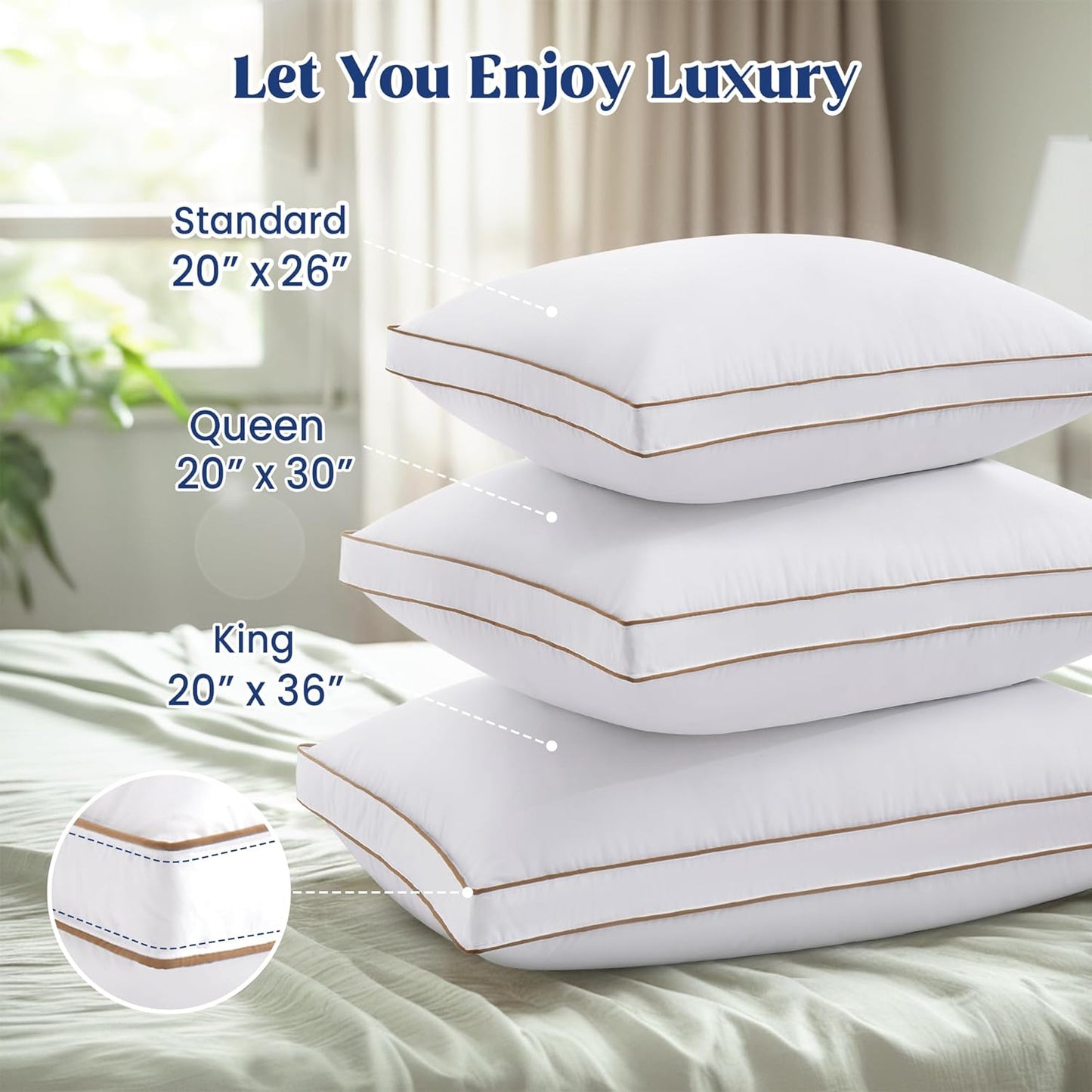 ® Goose Feather down Pillows, Soft Fluffy Luxury Hotel Collection Pillows King Size Set of 2, 100% Cotton Cover, Medium Firm Bed Sleeping Pillow for Back, Stomach or Side Sleeper.