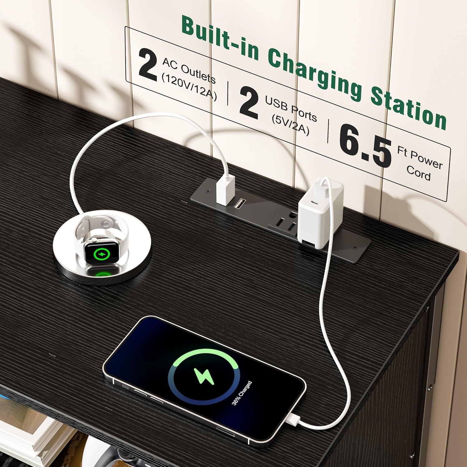 55" LED TV Stand for Bedroom with Power Outlets, Entertainment Center with 6 Fabric Drawers for 50/55/60 Inch Tvs, Dresser TV Stand Long Console Media Table for Living Room, PU Black