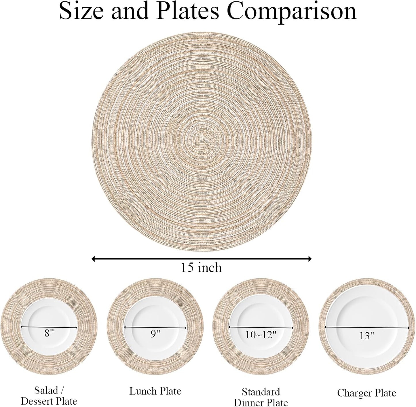 round Braided Placemats Set of 4 round Table Mats for Dining Tables 15 Inch Washable Kitchen Table Place Mats Indoor (Beige, 4)