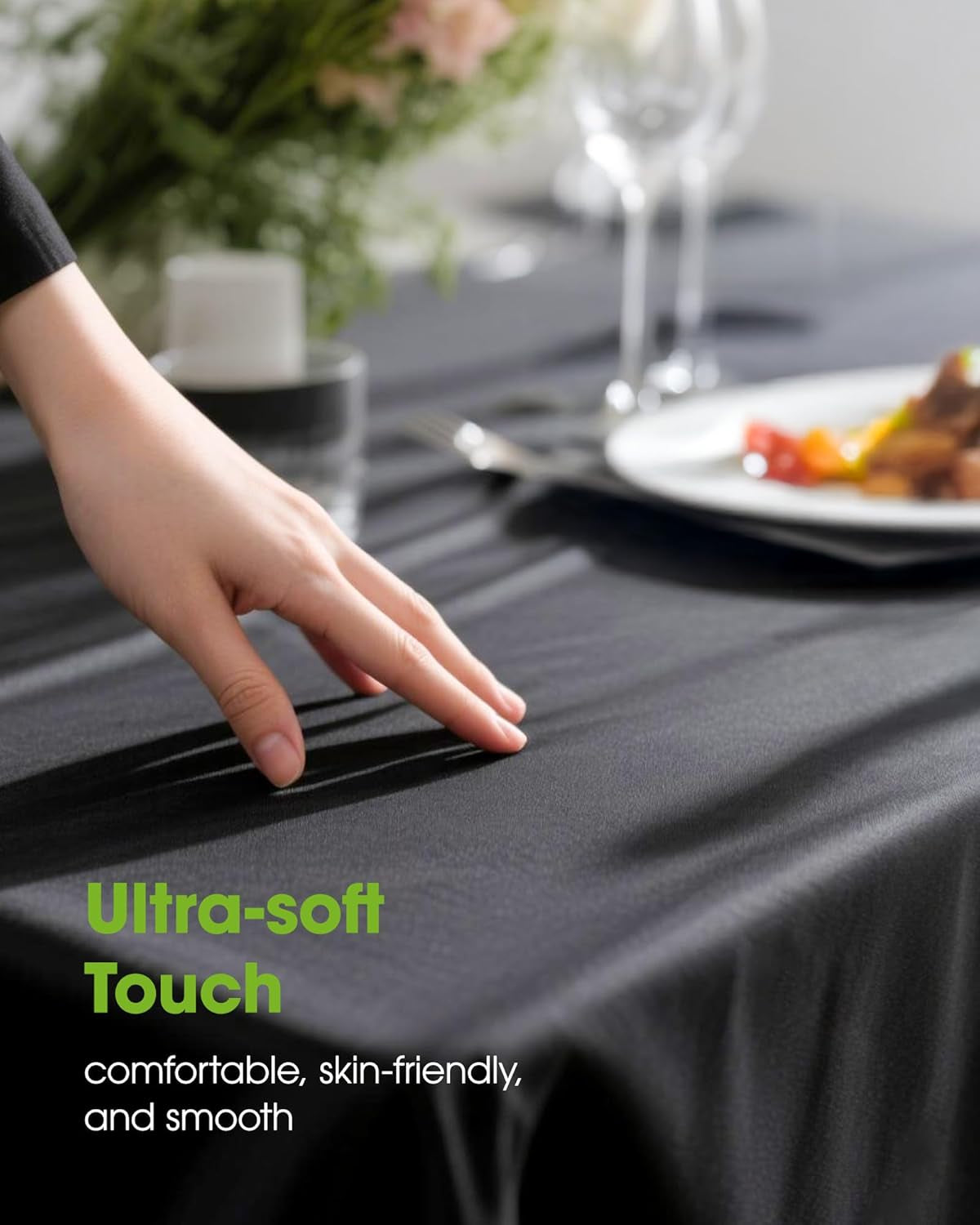 Rectangle Table Cloth 60" X 84" – Durable Polyester Tablecloth Offers Reusable & Washable Protection, Ideal for Outdoor Party, Picnic, Wedding, Banquet and Birthday, 1 Pack, Black