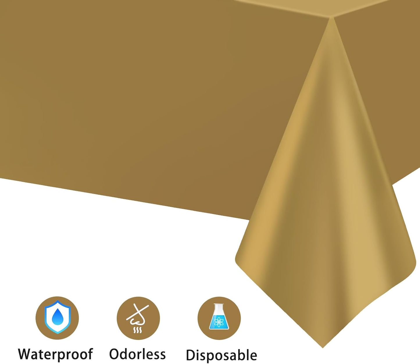 2PCS Gold Plastic Tablecloths 54 X 108 Inch, Disposable Table Cloths Rectangle Party Table Covers