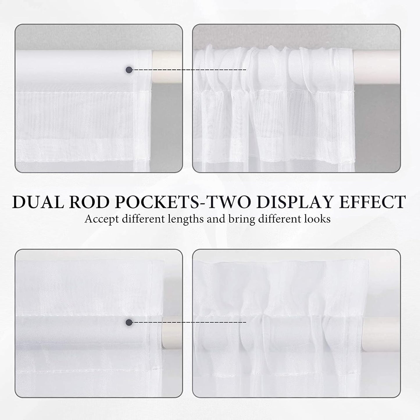 Sidelight Sheer French Door Curtains 25 X 40 Inches Light Filtering Window Treatment with Tieback - 2 Panels, White