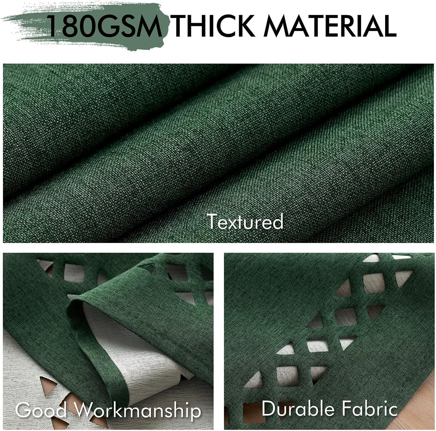 Hunter Green Thick Polyester Linen Rectangle Tablecloth with Decorative Cutouts, Waterproof, Stain and Wrinkle Resistant, Ideal for Christmas and Holiday Dining, 52 x 70 Inches