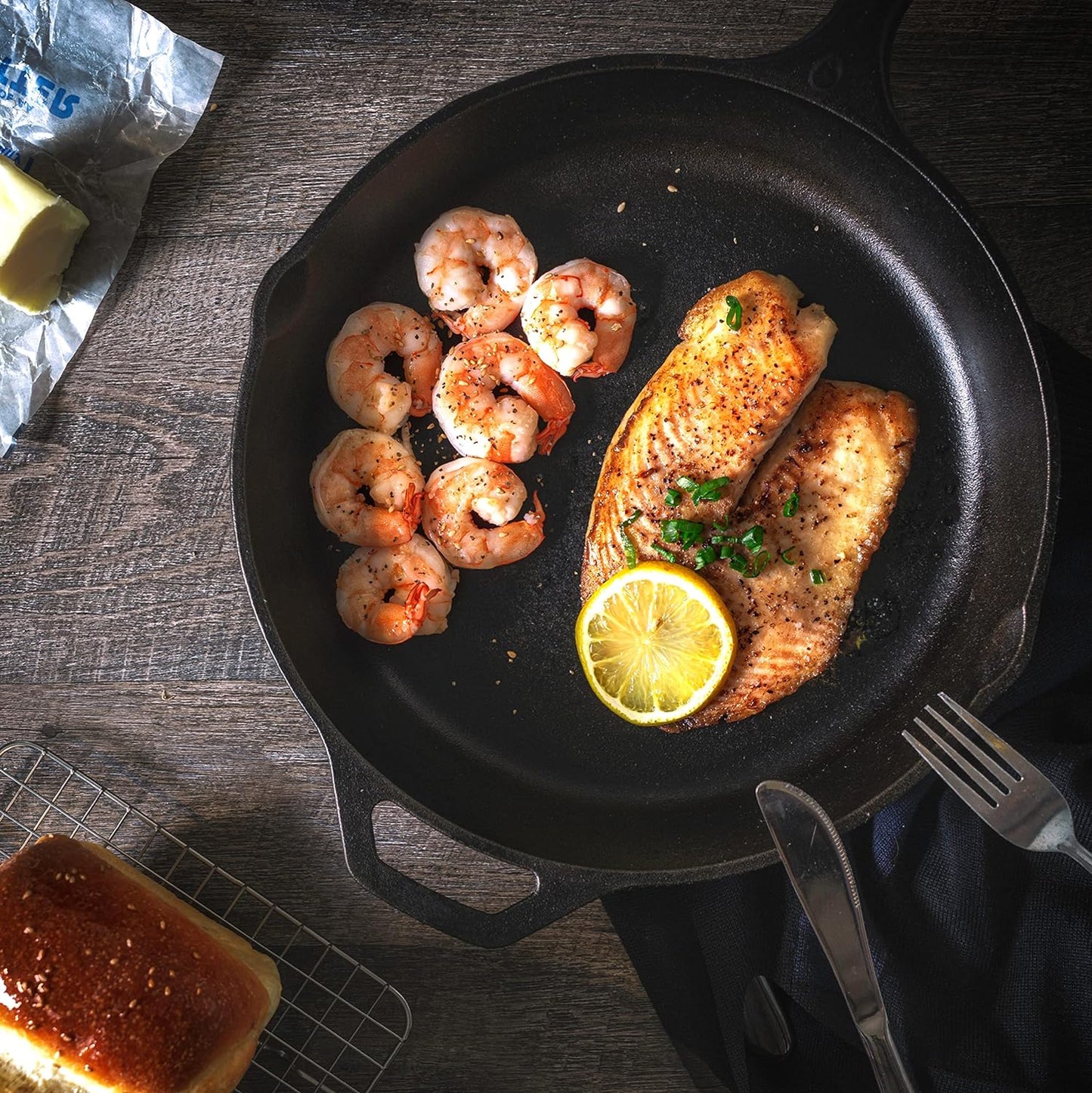 Saute Frying Pan 12 Inch, Cast Iron Chefs Pan, Pre Seasoned Cast Iron Skillet with Lid, Safe Grill Cookware for Indoor & Outdoor Use, Black
