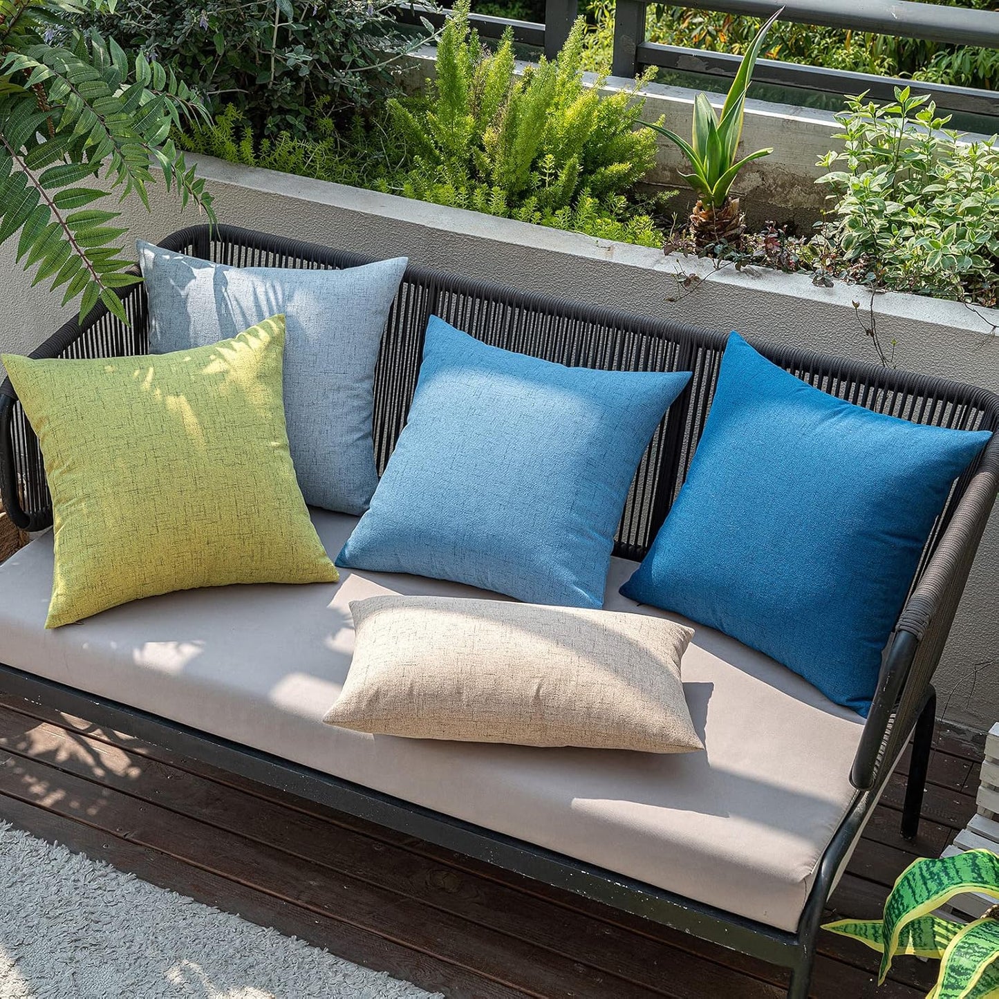 Pack of 2 Outdoor Throw Pillow Covers Waterproof Decorative Soft Pillowcases Linen Farmhouse Square Cushion Shams for Patio Balcony Couch Garden 20X20 Inch,Light Blue