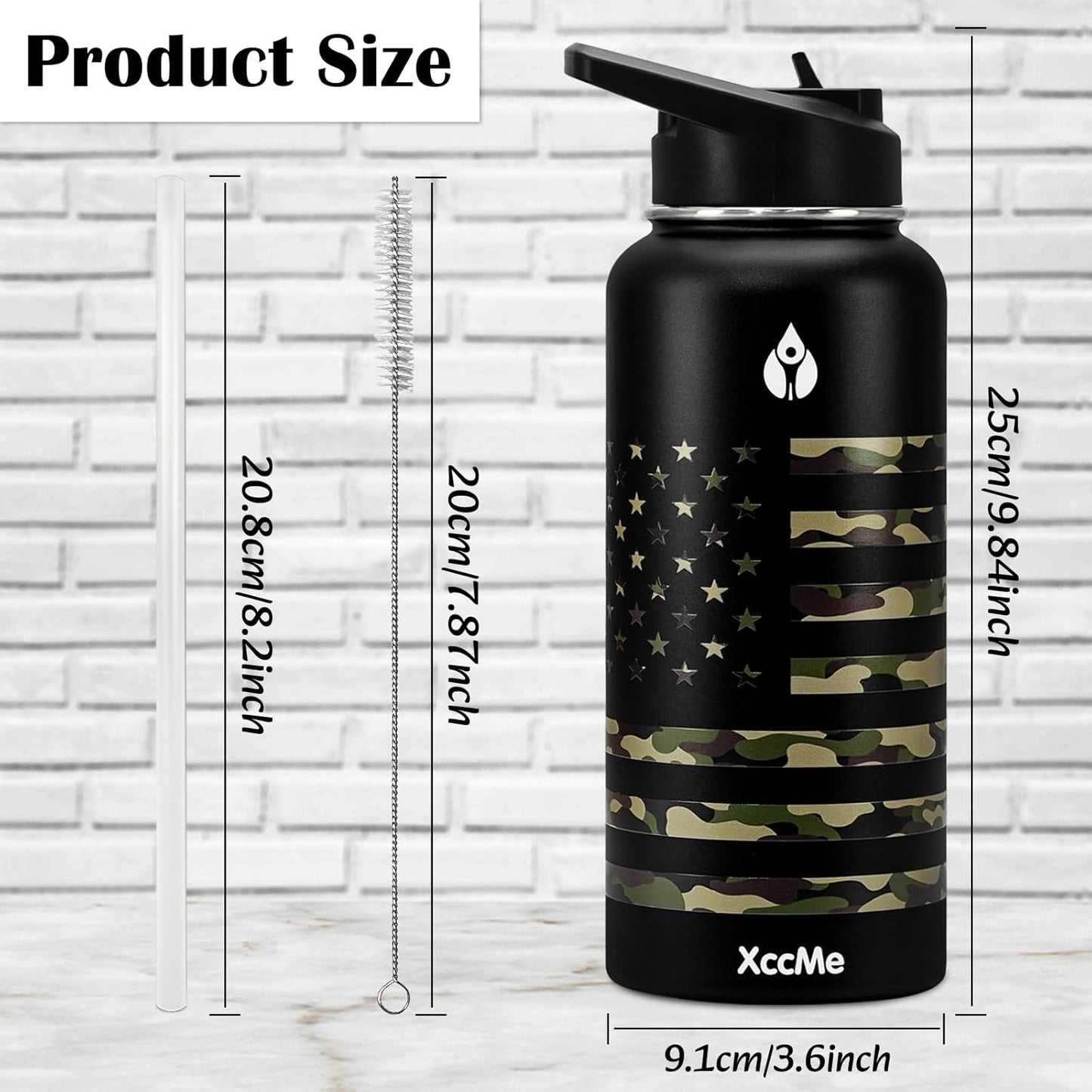 32 Oz Insulated Water Bottle,Stainless Steel Leak Proof Water Bottles,Wide Mouth Double Walled Travel Thermal Mug with 2 Lids for Cold Water Drinks,Sports,Travel,Car and School Camouflage