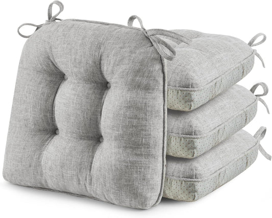 ® Chair Cushions for Dining Chairs, Tufted Memory Foam Chair Pads with Non-Slip Backing, Kitchen Seat Cushions with Ties, Washable Seat Pad Set of 4, 15.5" X 15.5" X 4", Light Grey
