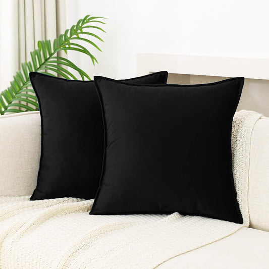 Velvet Black Throw Pillow Covers 18×18 Inches Pack of 2 Decorative Soft for Couch Sofa Bed Livingroom Office