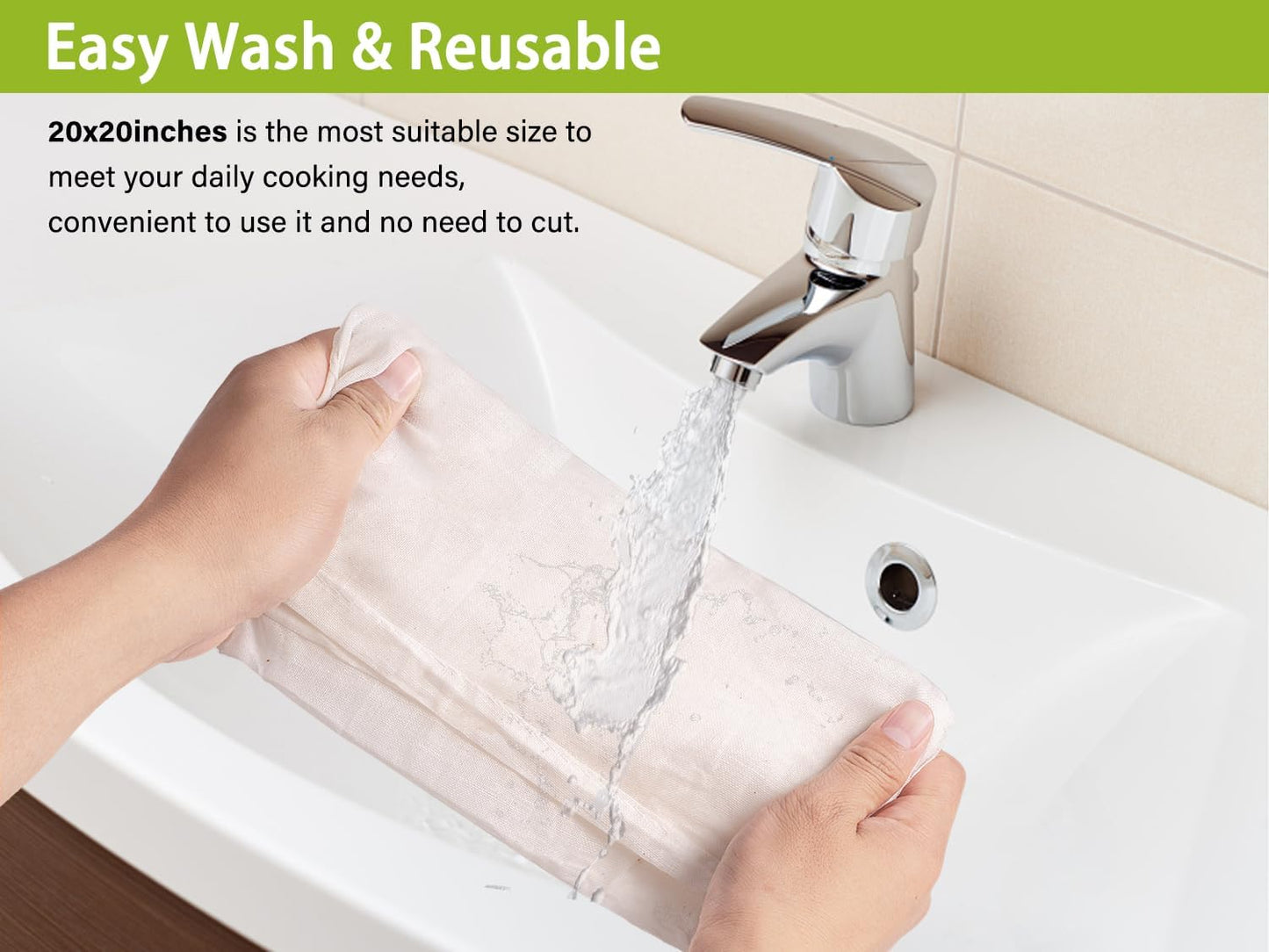 Organic Cheese Cloths, GOTS Certified, 6PCS, Grade 100, 20X20Inch Hemmed Cheese Cloth Fabric Reusable Fine Mesh Cloth, 100% Cotton Unbleached Muslin Cheesecloth for Straining, Cooking, Yogurt, Juicing