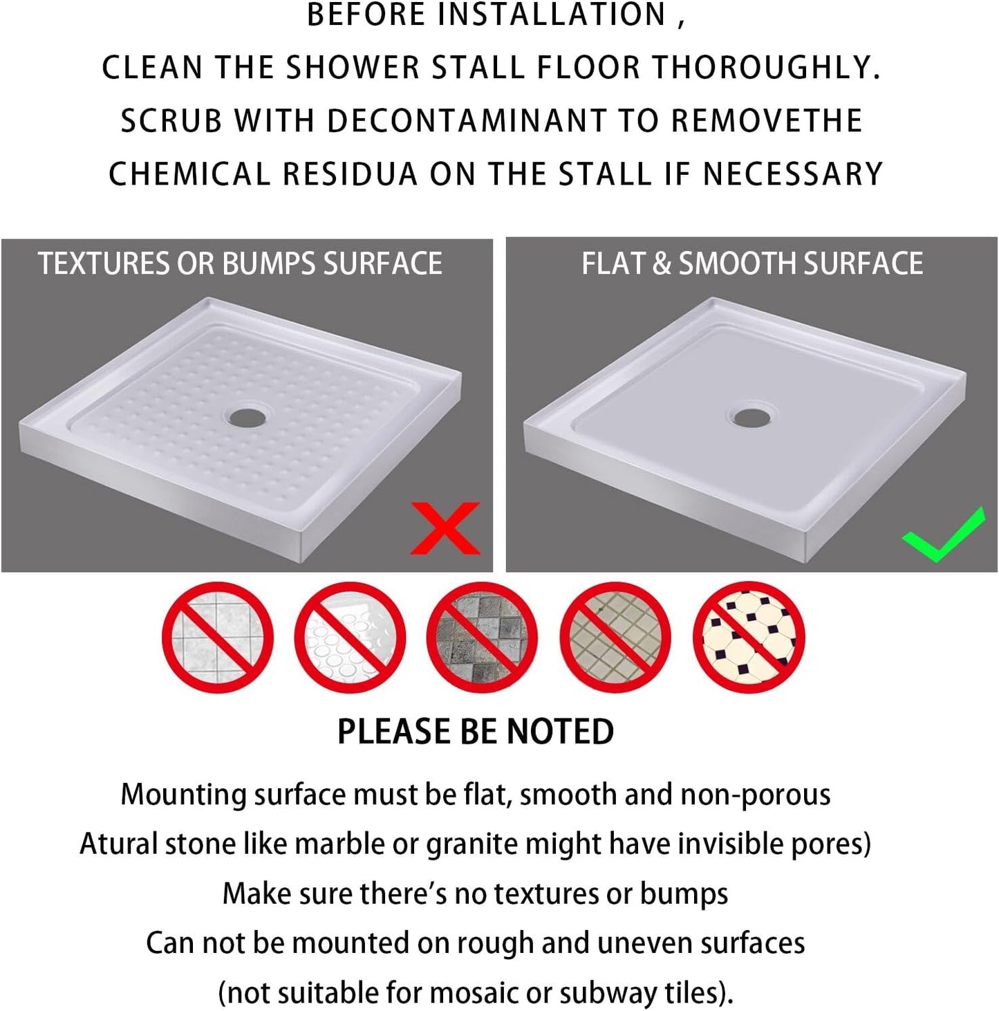 Shower Bathtub Mat Non Slip, 21X21 Inch, Soft Square Bath for Tub with Suction Cups and Drain Holes, Stall Floor Mats Bathroom, Machine Washable, Bathroom Accessories, Clear Gray