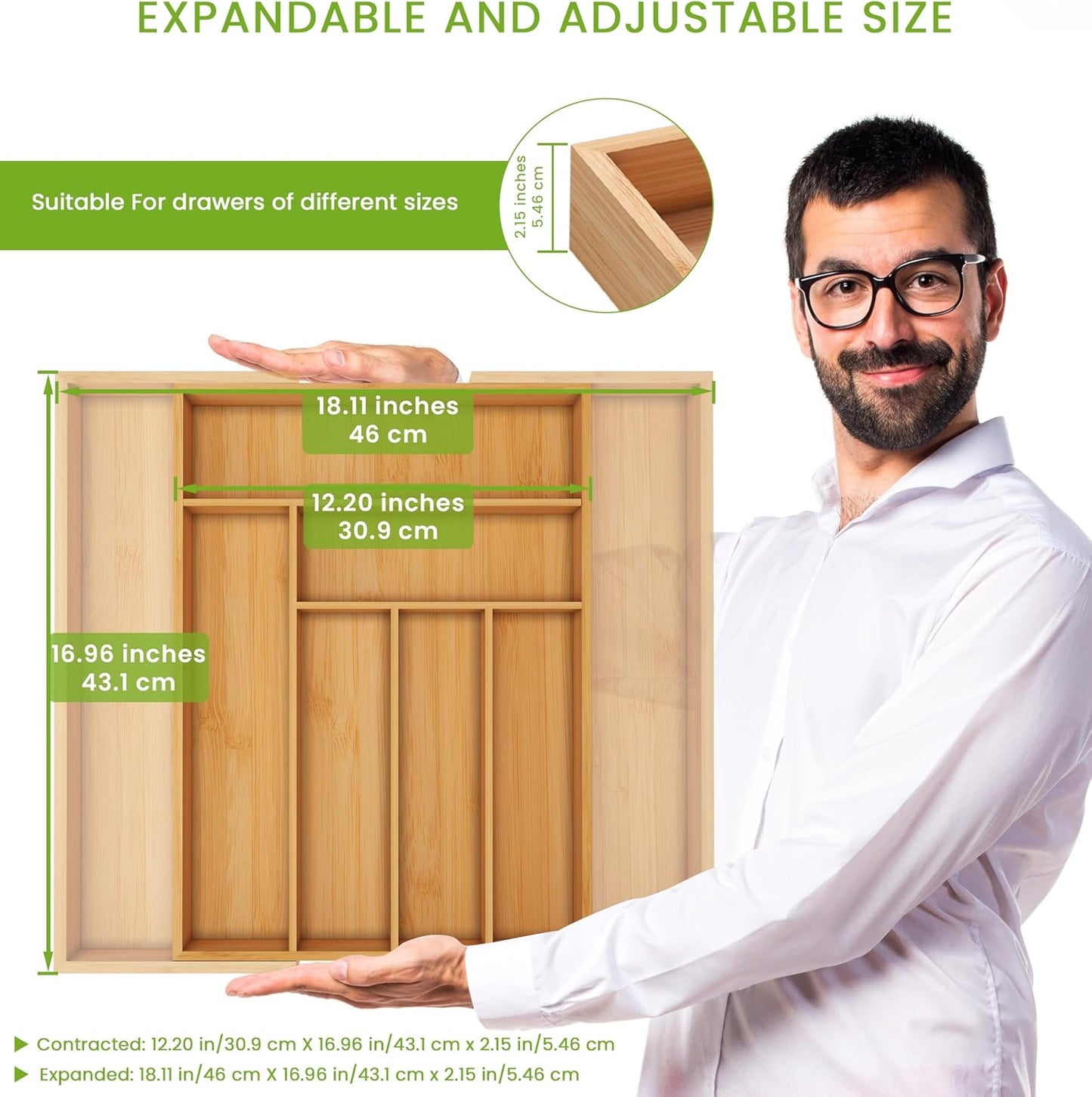 Silverware Organizer, Expandable Bamboo Utensil Drawer Organizer, Kitchen Drawer Organizer, Silverware Organizer for Cutlery, Utensils, Flatware Holder (6-8 Slots, Natural) Pack of 1
