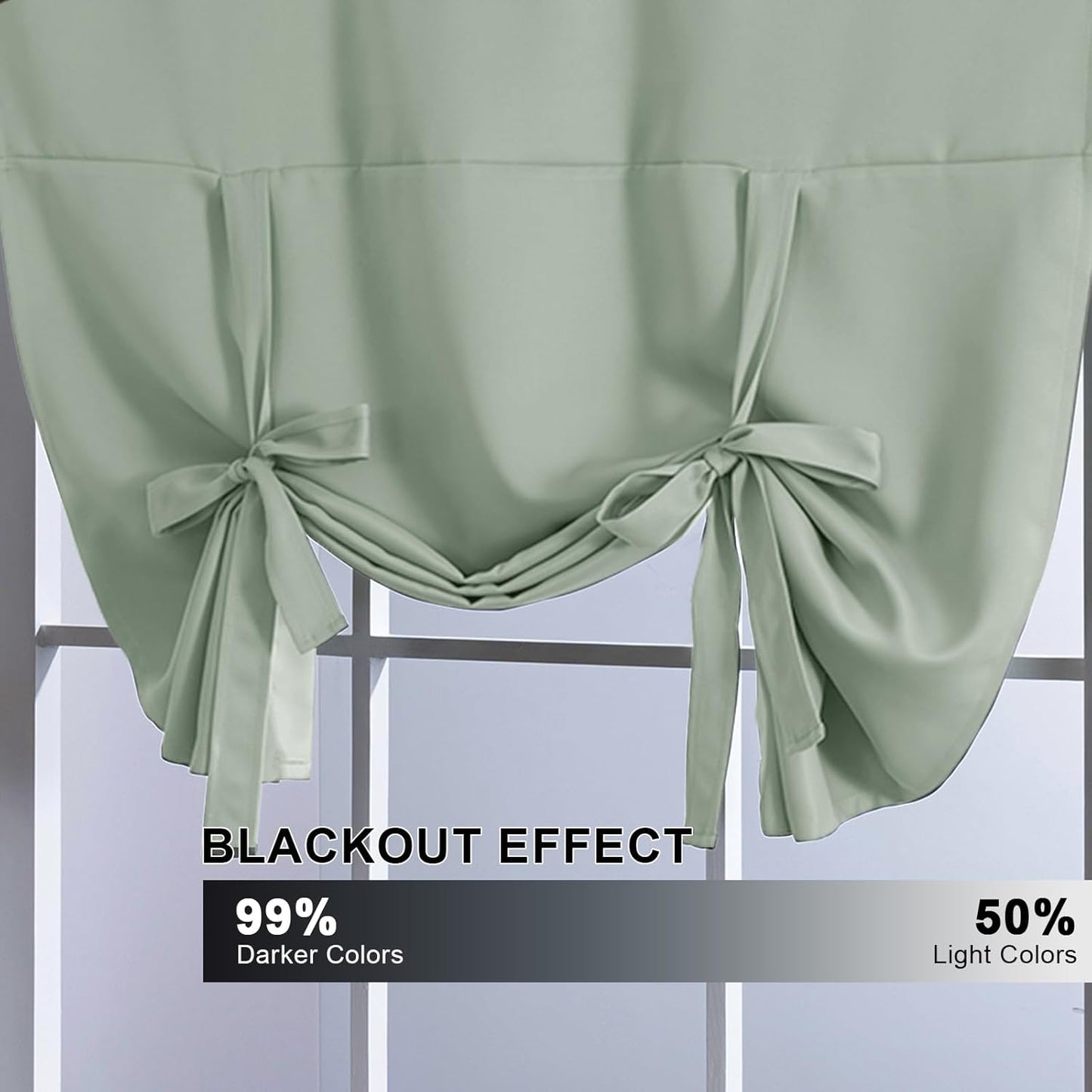 Blackout Curtains-Tie up Shade for Window Thermal Insulated Room Darkening Rod Pocket Curtains for Kitchen (Rod Pocket Panel, 42 Inches W X 63 Inches L,Light Sage)