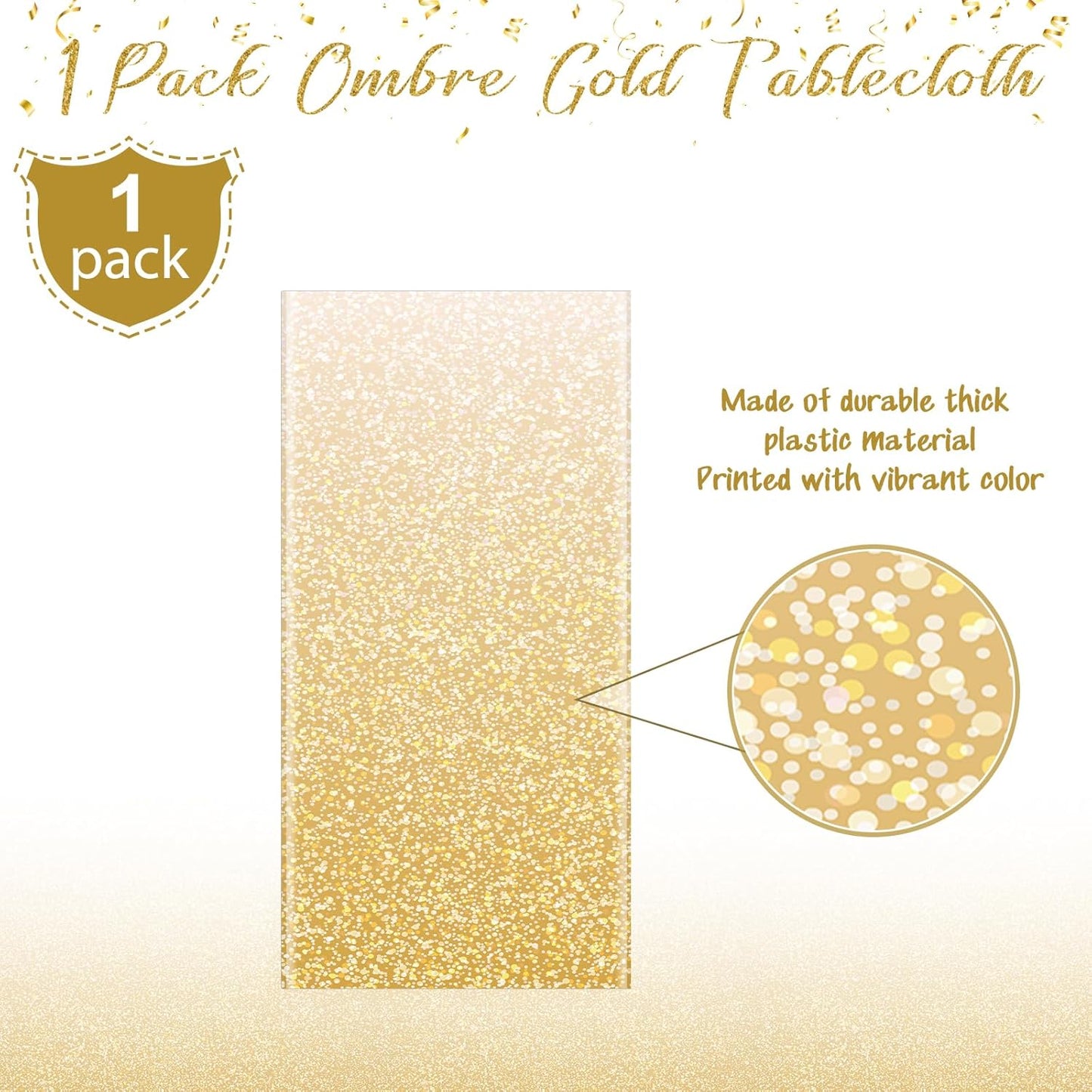 1 Pack Ombre Gold Plastic Tablecloth for Parties, Gradient Yellow Gold Disposable Tablecloths for Rectangle Tables, Light Gold Table Cover for Wedding Birthday Anniversary Party, 54X108Inch