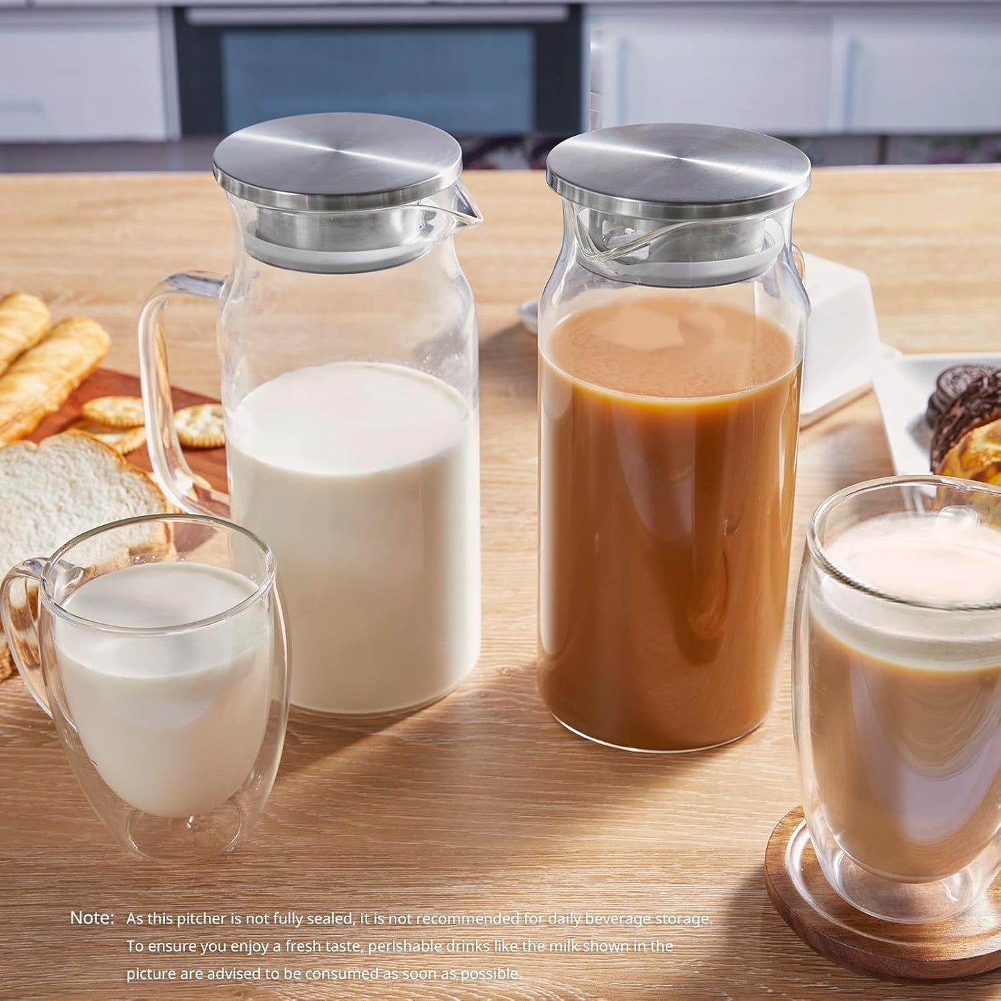 1.2 Liter 40 Oz Small Glass Pitcher with Lid and Handle, Glass Carafe for Hot/Cold Water, Iced Tea Jug for Coffee, Juice and Homemade Beverage