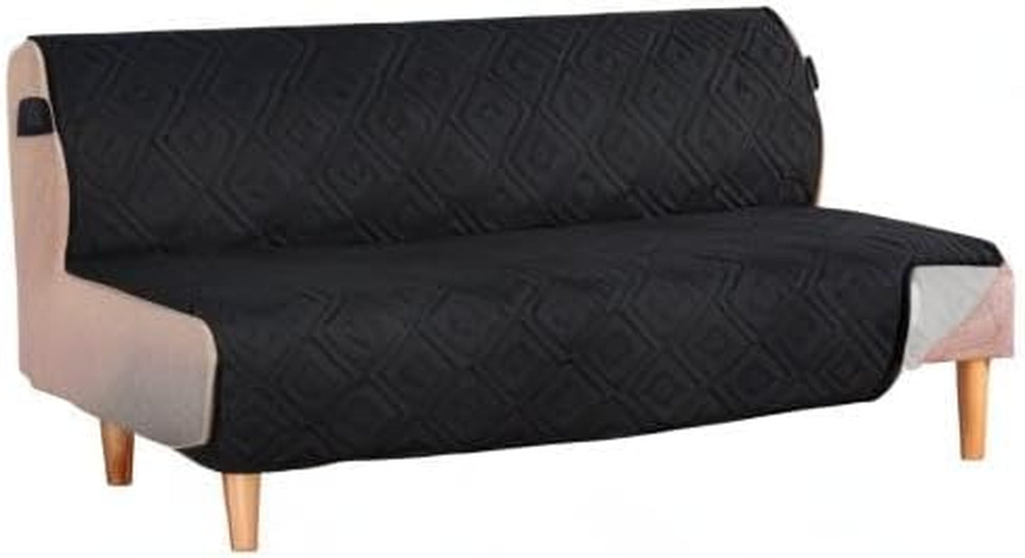 Futon Cover Reversible Sofa Slipcover Furniture Protector Water Resistant 2 Inch Wide Elastic Straps Sofa Bed Pets Kids Dog Cat Fit Sitting Width up to 70"(Futon, Black/Grey)