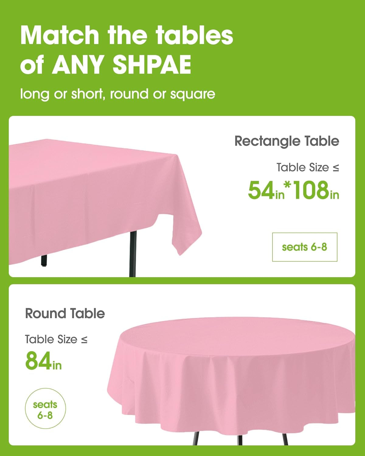 Plastic Table Cloth Disposable 12 Pack, 54 X 108 Inch Table Cloths, Easter Party, Valentines, Mothers Day Decorations, Tablecloths, Rectangle, Pastel Plastic Cover, Leakproof & Sturdy, Pink