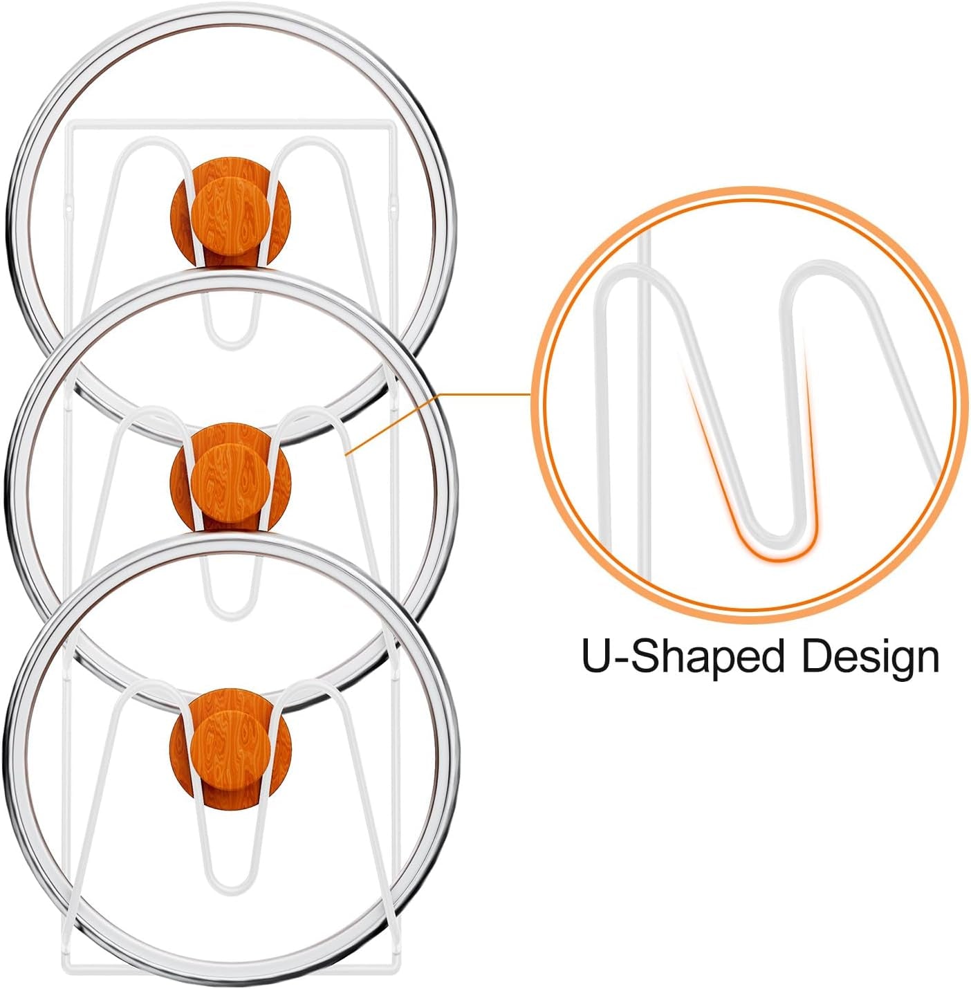 2 Pack Pot Lid Organizer Rack, 6-Tier Pot Lids Holder for Cabinet Door/Wall, No Drilling Adhesive Wall/Door Mounted Rustproof Pot and Pan Cover for Kitchen Storage, White