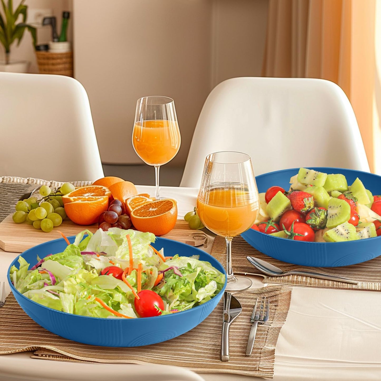 Wheat Straw Serving Bowls Set of 2 - 60 OZ Large Capacity, Microwave and Dishwasher Safe, Ideal for Kitchen, Camping, and Picnics (Blue)
