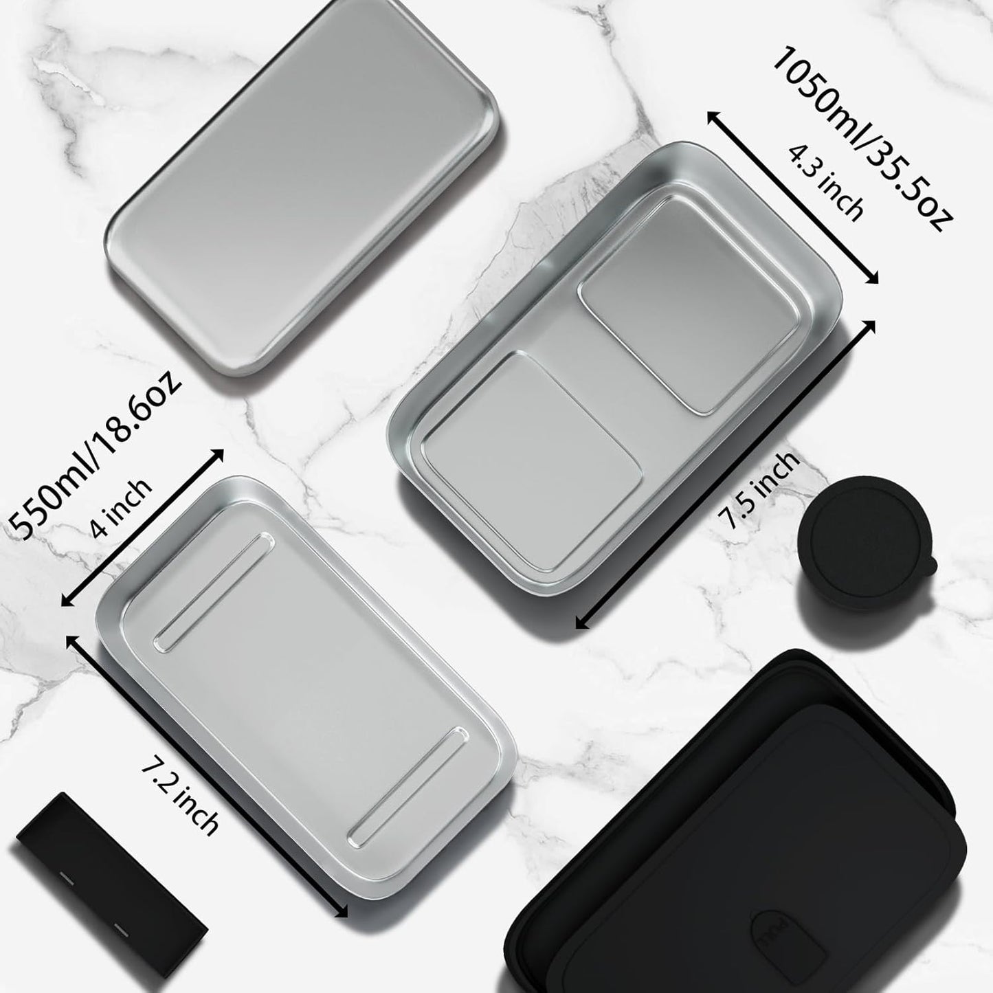 Stainless Steel Bento Box for Adult, 54Oz Metal Leak-Proof Lunch Box Containers, Double Layer Bento Lunch Box for Work Travel, Microwave Safe, with Detachable Divider