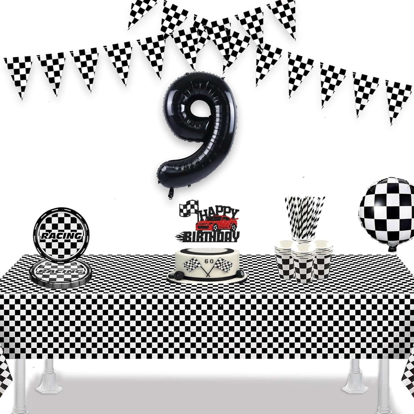 Black White Checkered Party Table Covers Tablecloth for Racing Theme Birthdays Party/Ceremony Decorations Rectangle Tablecover 54'' X 108'' - 2 Packs