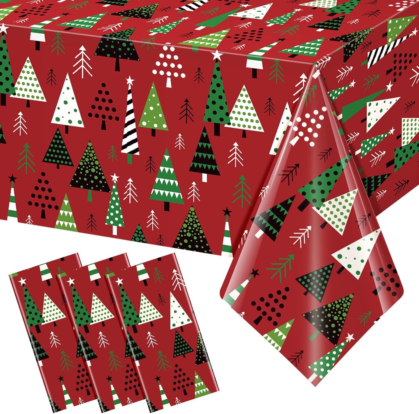 3 Pack Christmas Tree Table Cloth for Rectangle Table, Red Green Xmas Disposable Plastic Table Cover Waterproof Christmas Table Decorations for Winter Holiday New Year Party Supplies, 54X108 Inch