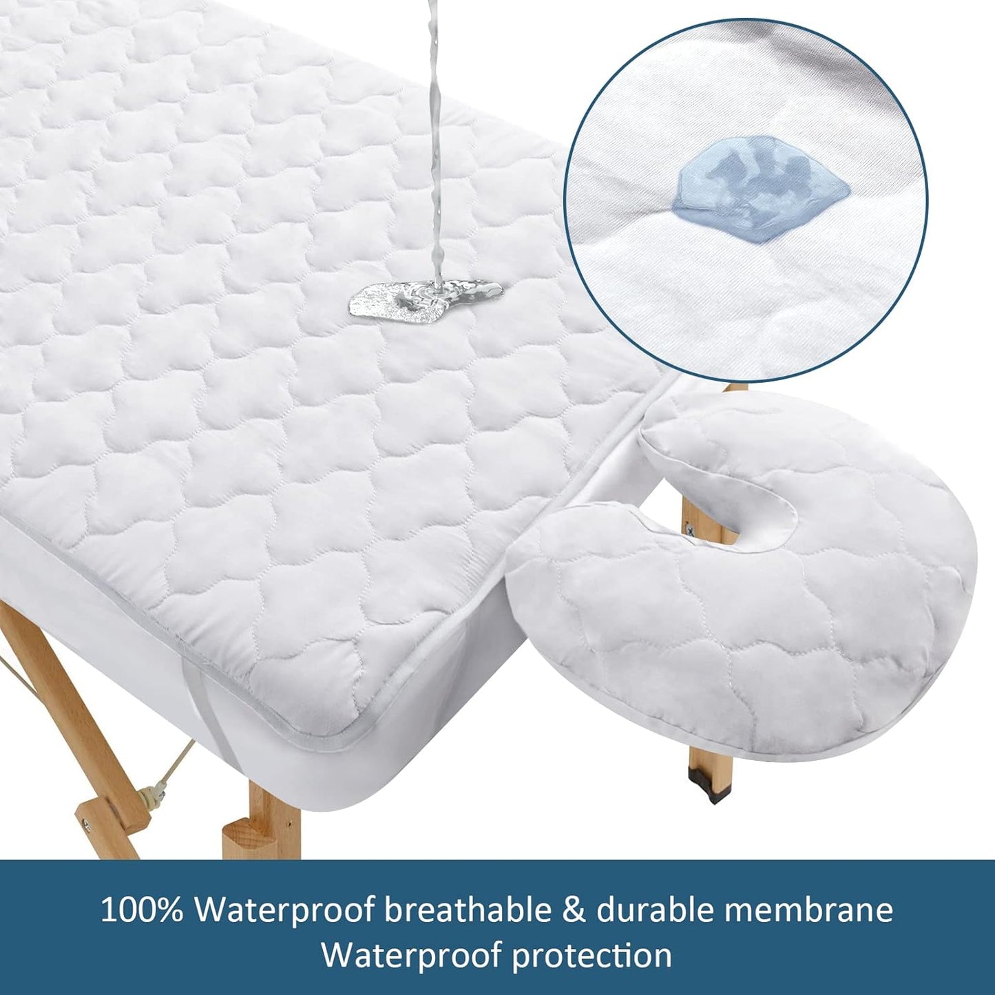 2-Piece Waterproof Massage Table Sheet Set, Extra Soft, Cushy, for Massage Tables, Includes Massage Fitted Sheet and Face Rest Cover, White