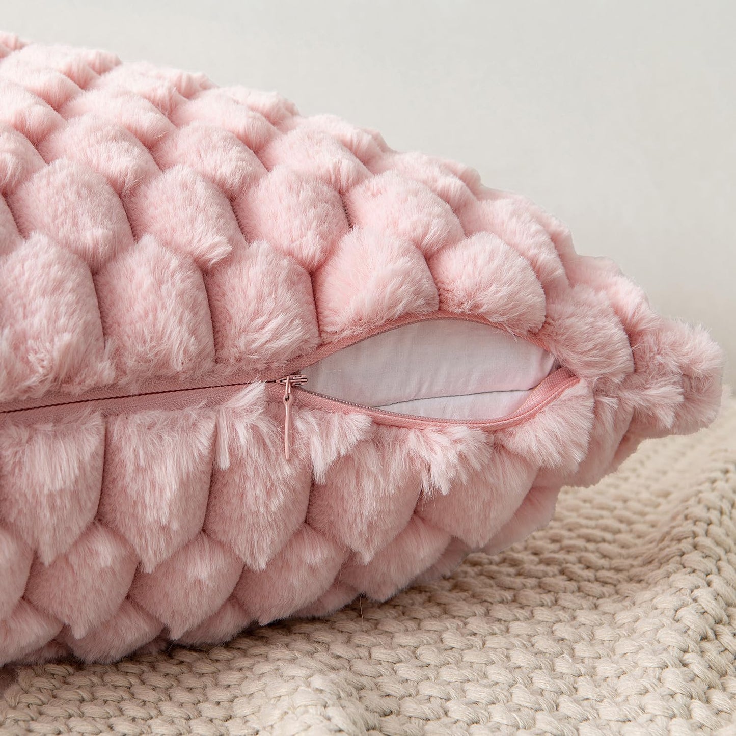 Pink Faux Fur Decorative Throw Pillow Covers 18X18 Inch Set of 2 Super Soft Cozy Plush Cushion Cases Luxury Fluffy Pillowcases for Sofa Couch Bed Living Room