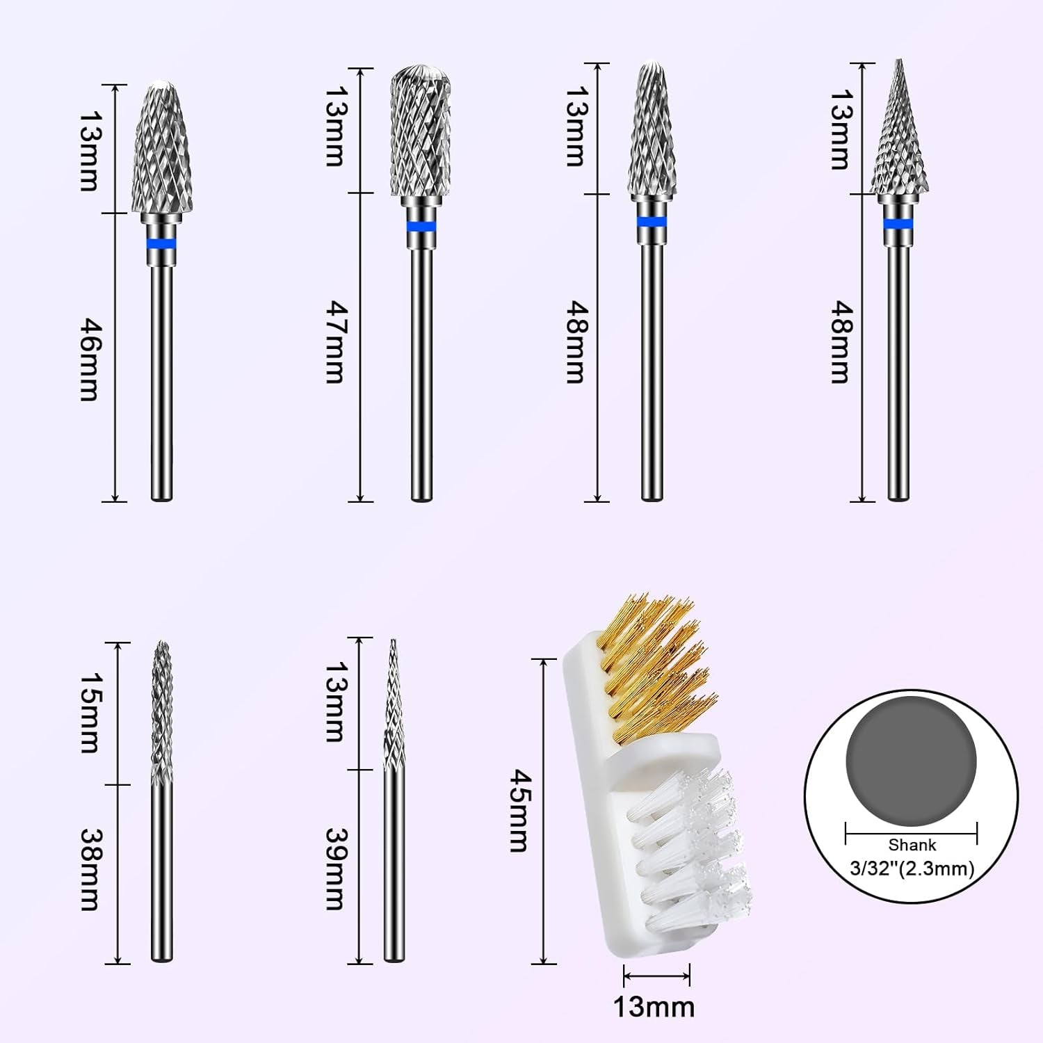 6 Pack Nail Drill Bits for Acrylic Nails, 3/32" Shank Drill Bits for Nails Professional Electric Cuticle Drill Bit, Cuticle Cleaner Nail Gel Polish Remover Tool for Home Salon Nail Bits-Blue