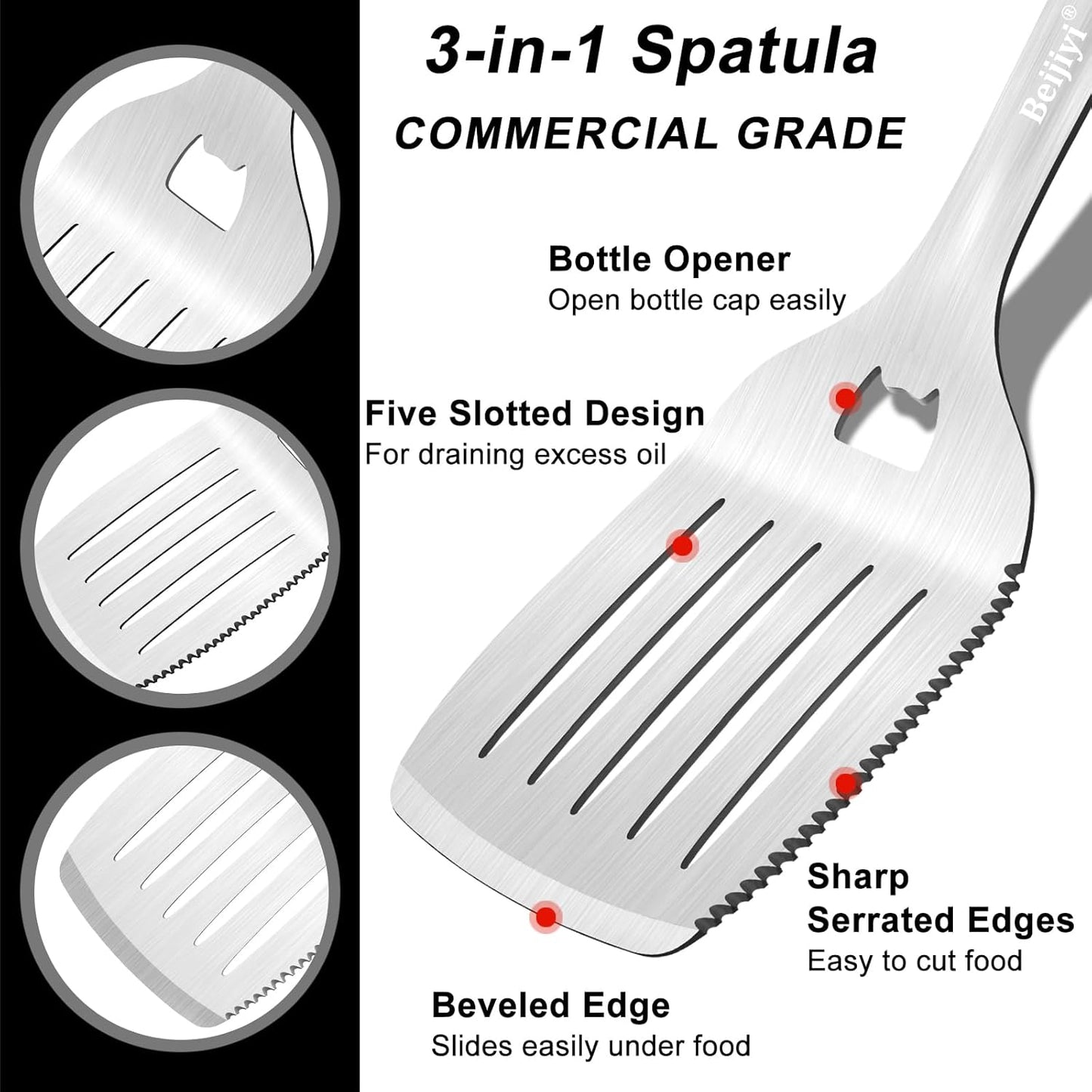 Stainless Steel BBQ Grill Tools Set, BBQ Grill Accessories for Outdoor Grill with Metal Spatula, Fork, and Tongs, Grilling Tools with Full Tang Silicone Handle, Barbecue Grill Cooking Utensils
