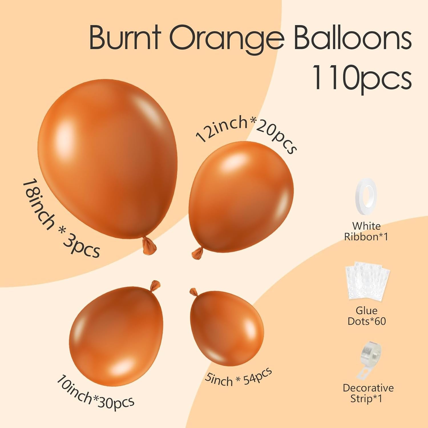 110Pcs Burnt Orange Balloons, 18 12 10 5 Inch Balloon Different Sizes Burnt Orange Balloon Garland for Baby Shower Birthday Party Decorations