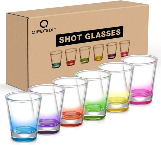 6 Pack Heavy Base Shot Glasses Set, 1.6 Oz Colorful Shot Bulk, Clear Shot Glass, Tequila Cups Small Glass, Shot Glasses for Whiskey, Tequila, Vodka, Spirits & Liquors