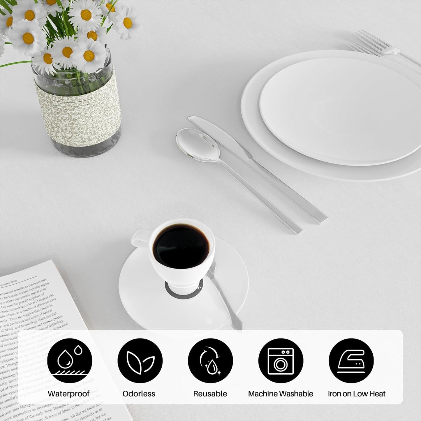 White Table Cloth for Rectangle Table - 60 X 84 Inch Tablecloths Rectangular Waterproof Washable Wrinkle Resistant for 6 FT Tables Wedding Cocktail Party