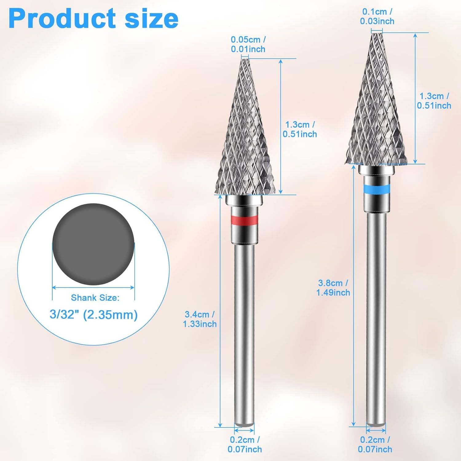 2 Pack Nail Drill Bits for Acrylic Nails, 3/32" Shank Drill Bits for Nails Professional Electric Nail Drill Bits for Home Salon/Fine+Medium Nail Bits - Nib