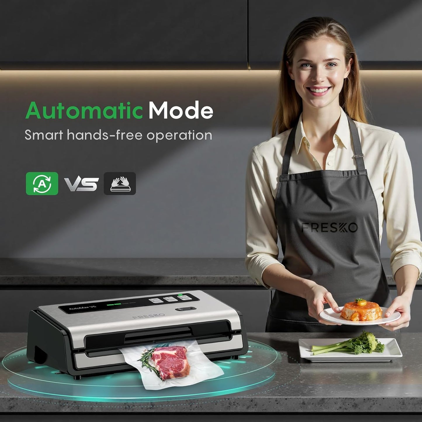 Food Vacuum Sealer with Automatic Bag Detection, Double Heat Seal, Built-In Bag Roll Storage & Cutter, 2 Rolls Bags, Starter Kit