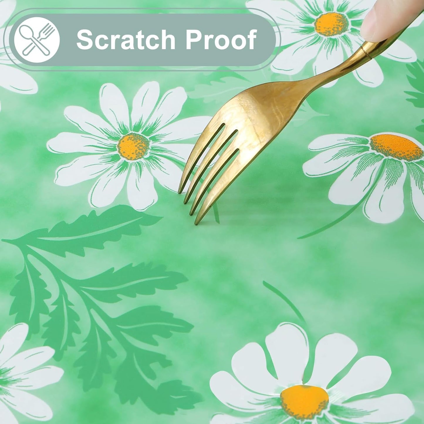 Rectangle Waterproof Vinyl Table Cloth, Wipeable Tablecloth with Flannel Backing, Plastic Table Cover for Dinner, Picnic, Indoor and Outdoor (Green Daisy, 60" X 84")