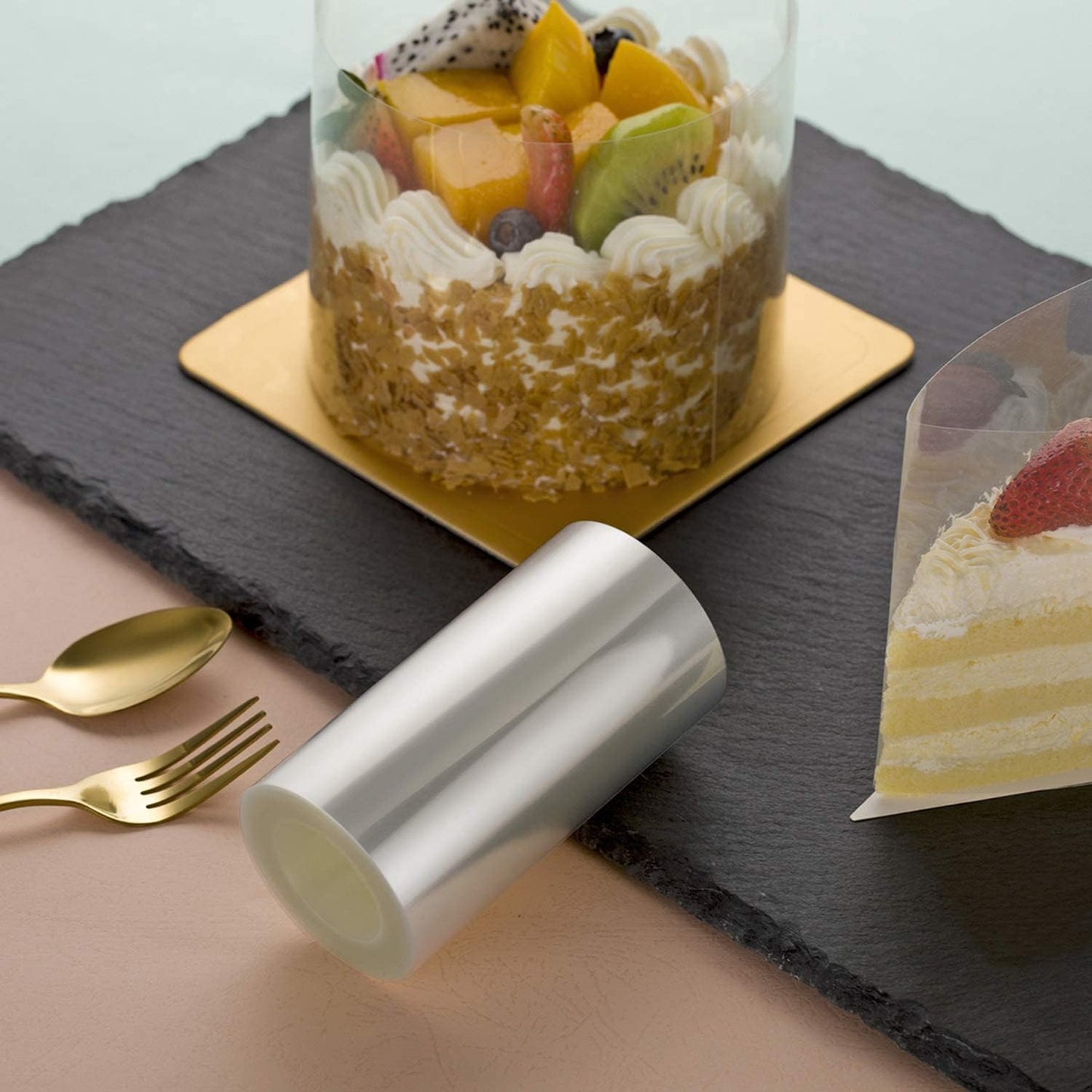 Transparent Acetate Cake Collars - 4 x 394 Inch Rolls (5.9 Mil Thickness) for Edge Decorating in Baking