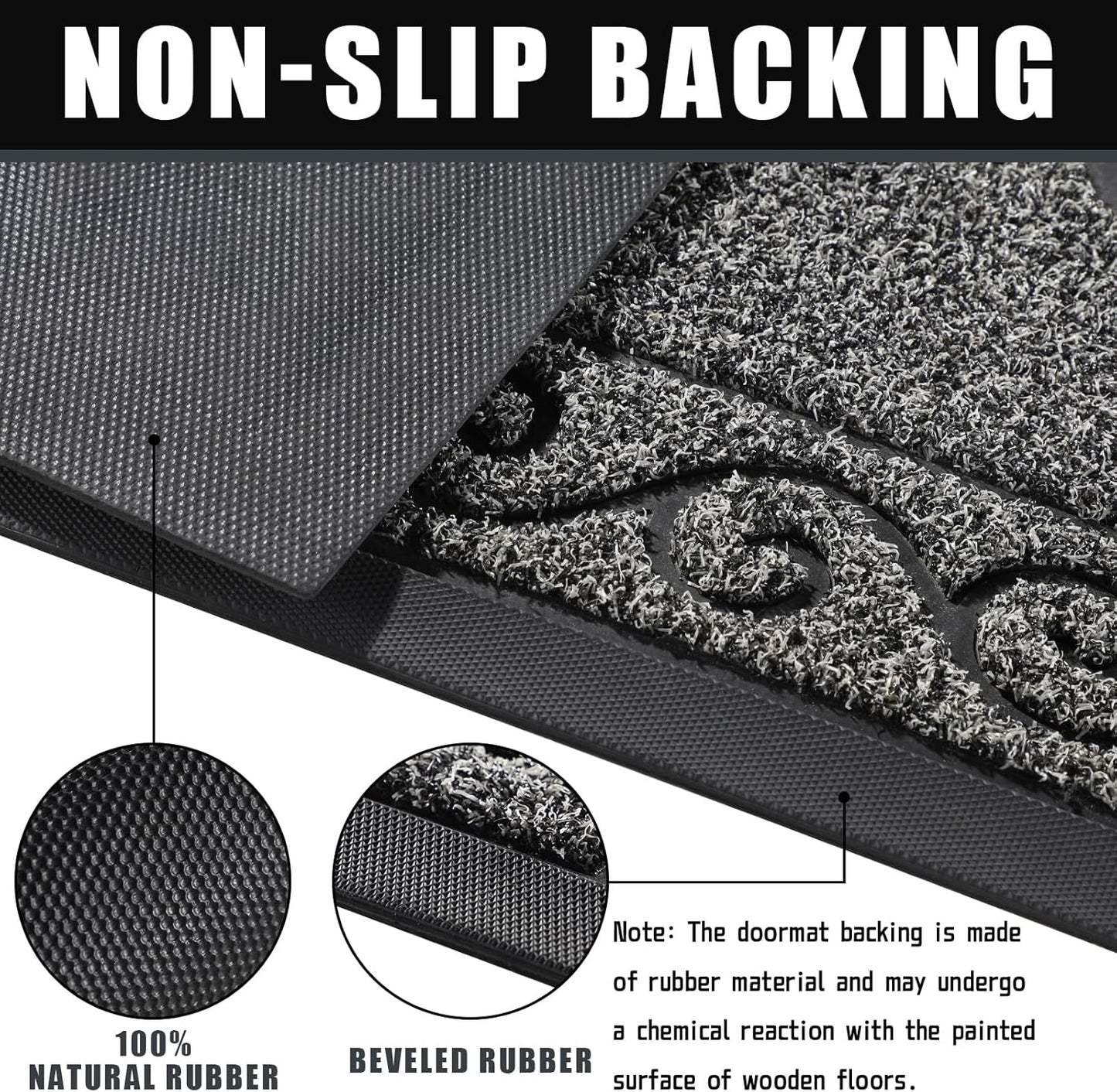 Hello Door Mat Outdoor Indoor, 100% Waterproof All-Season Welcome Mat, Washable Heavy Duty Front Door Mat, Stain and Fade Resistant, Low Profile, Easy Clean, 29.5 X 17, Black Gray