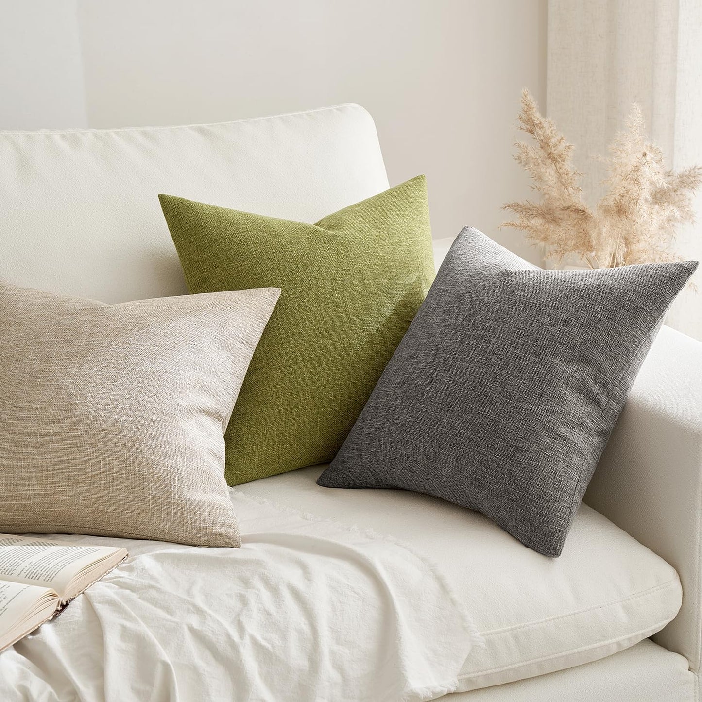 Pack of 2 Decorative Farmhouse Linen Pillow Covers Rustic Boho Accent Outdoor Couch Throw Pillow Covers for Cushion Bed Sofa Living Room Home Decor 18X18 Inch Grey