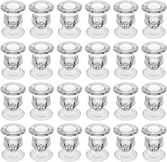 Glass Taper Candle Holder Set of 24 - Clear Crystal Candlestick Holders for Tapered Candles, Elegant Candle Stick Holder Set for Wedding Party Christmas Thanksgiving Festival (24, Transparent)