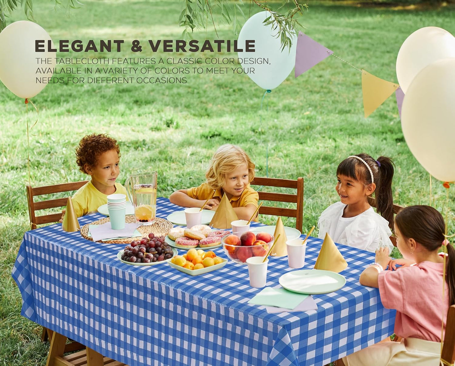 Plastic Table Cloth Disposable (12 Pack - 54X108 Inch) Blue Check Rectangle Tablecloth Waterproof Stain Resistant Party Table Cover