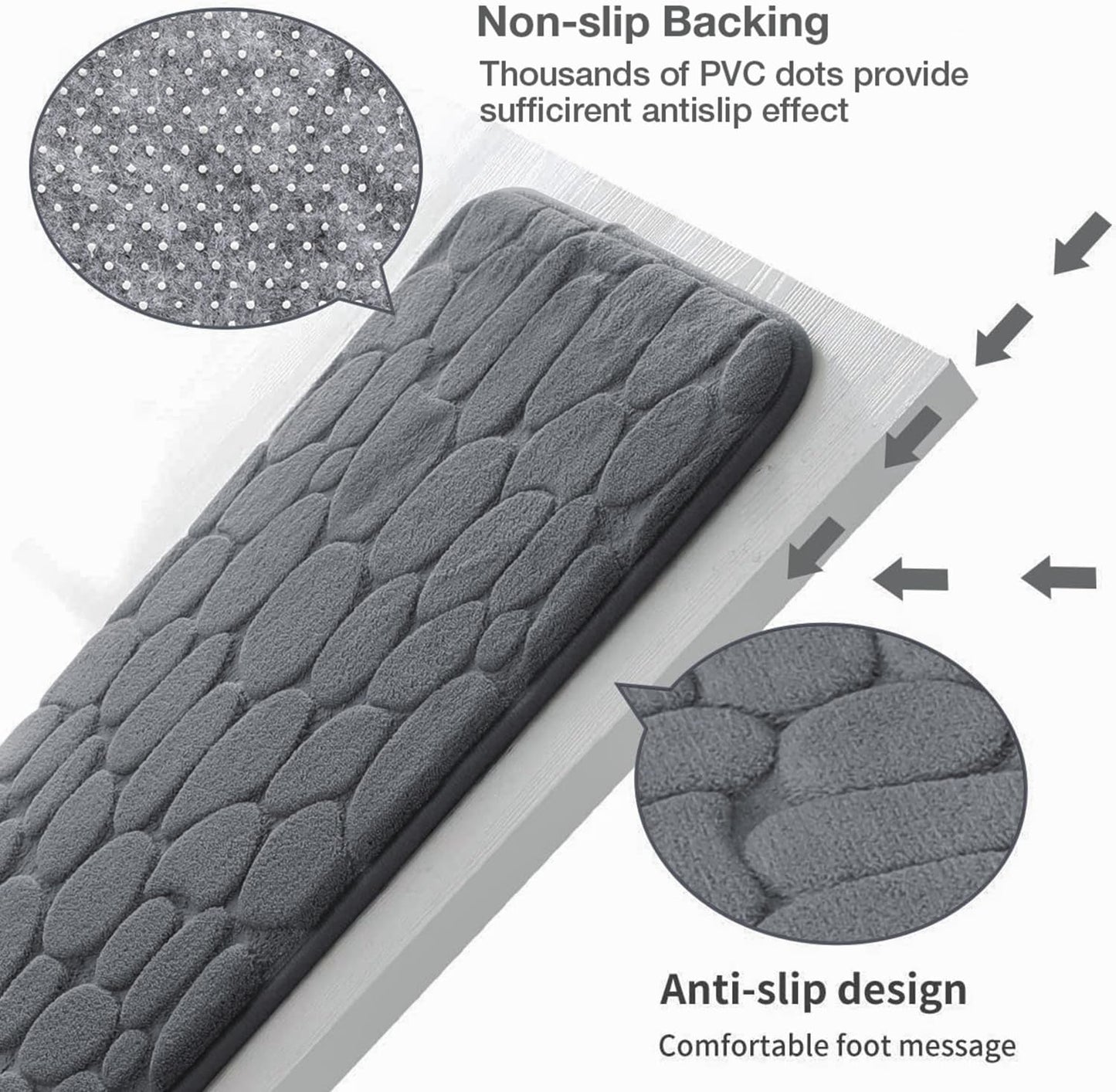 Memory Foam Non-Slip Bathroom Mat, Absorbent Cobblestone Rug, Quick-Dry Washable Floor Mat (17x24, Dark Gray)