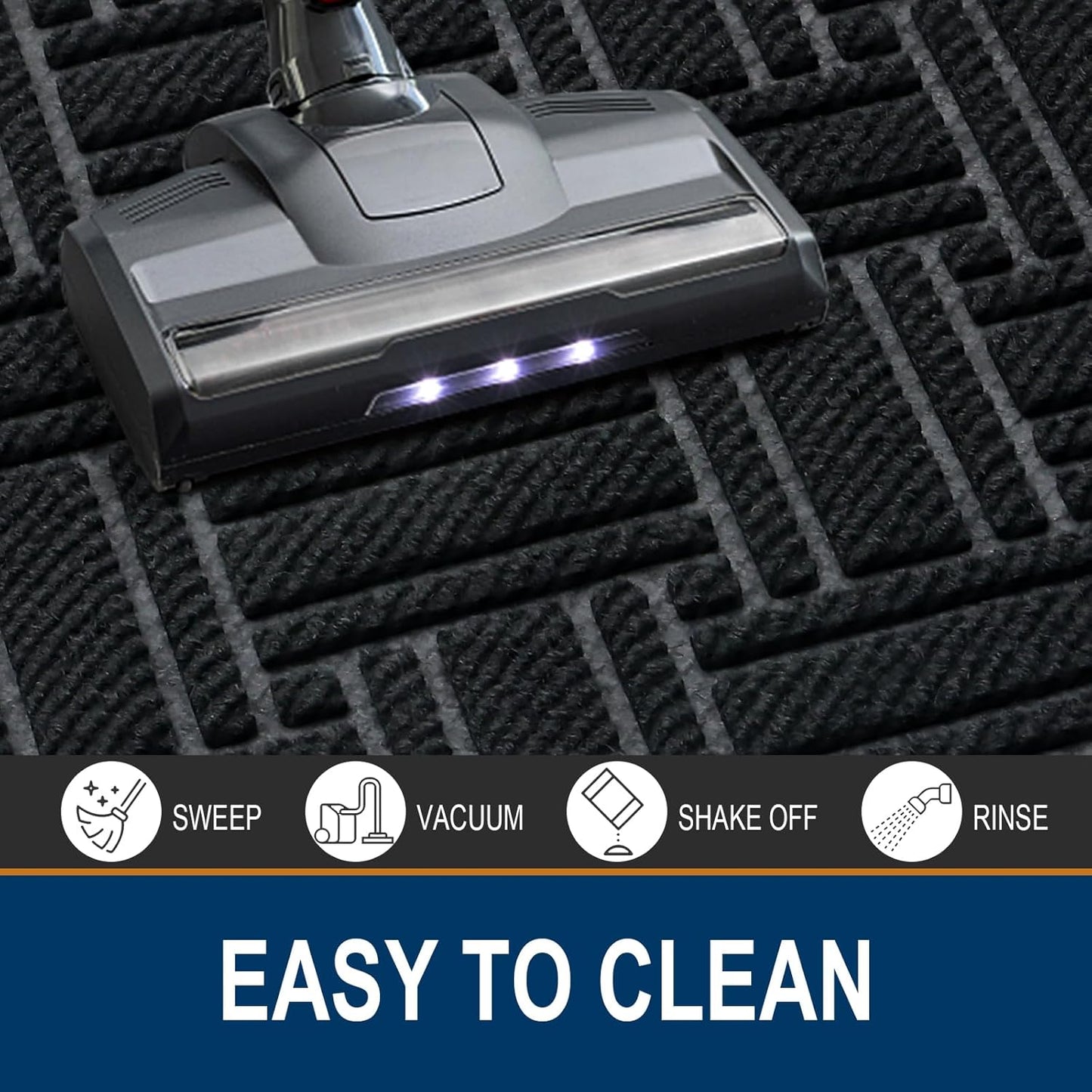 Indoor Outdoor Mat, Sturdy Natural Rubber Floor Mat, Non Slip Low Profile Waterproof Doormat, and Stain Front Door Mats, Easy Clean Patio Entrance Mat, 30''X17'', Black