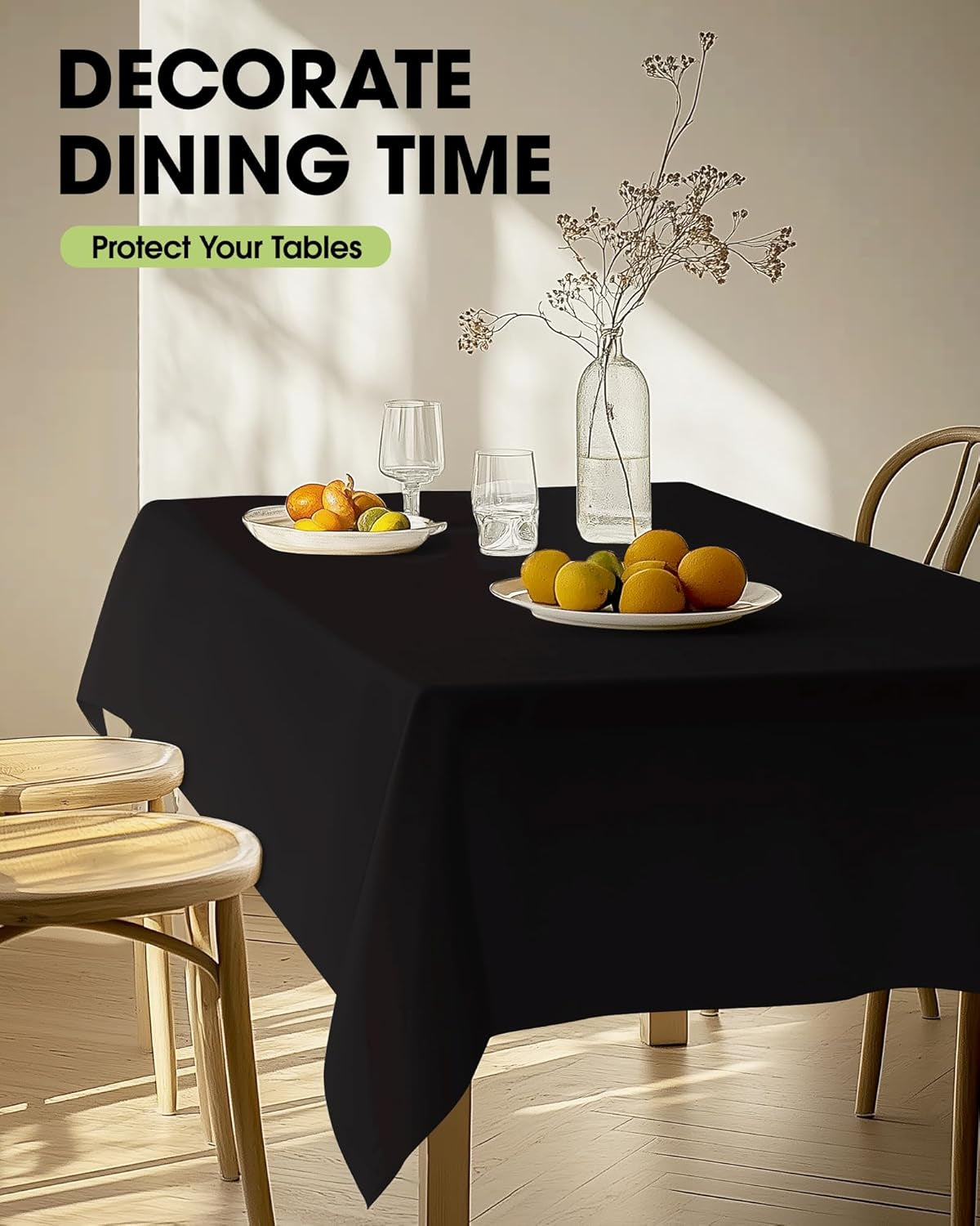 Rectangle Table Cloth 60" X 102" – Durable Polyester Tablecloth Offers Reusable & Washable Protection, Ideal for Outdoor Party, Picnic, Wedding, Banquet and Birthday, 2 Pack, Black